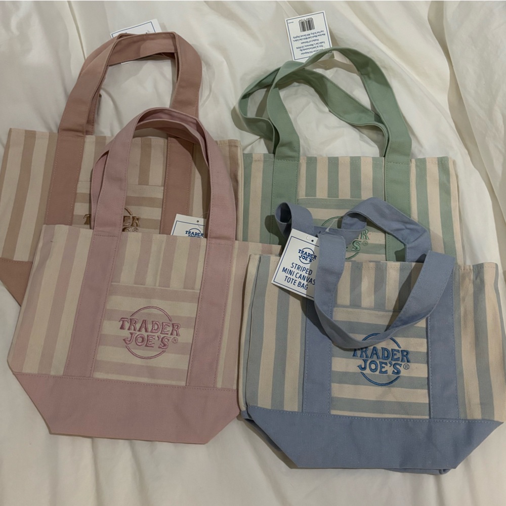 Trader Joe’s Pastel Striped Canvas Tote Bag Set 4 colors